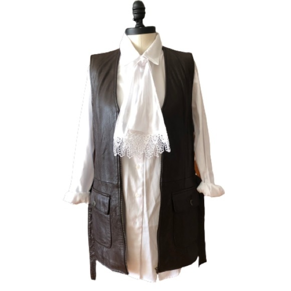 Brown Leather Vest Belted Riding Longline Safari Sleeveless Otello Pelle Small - Picture 16 of 16